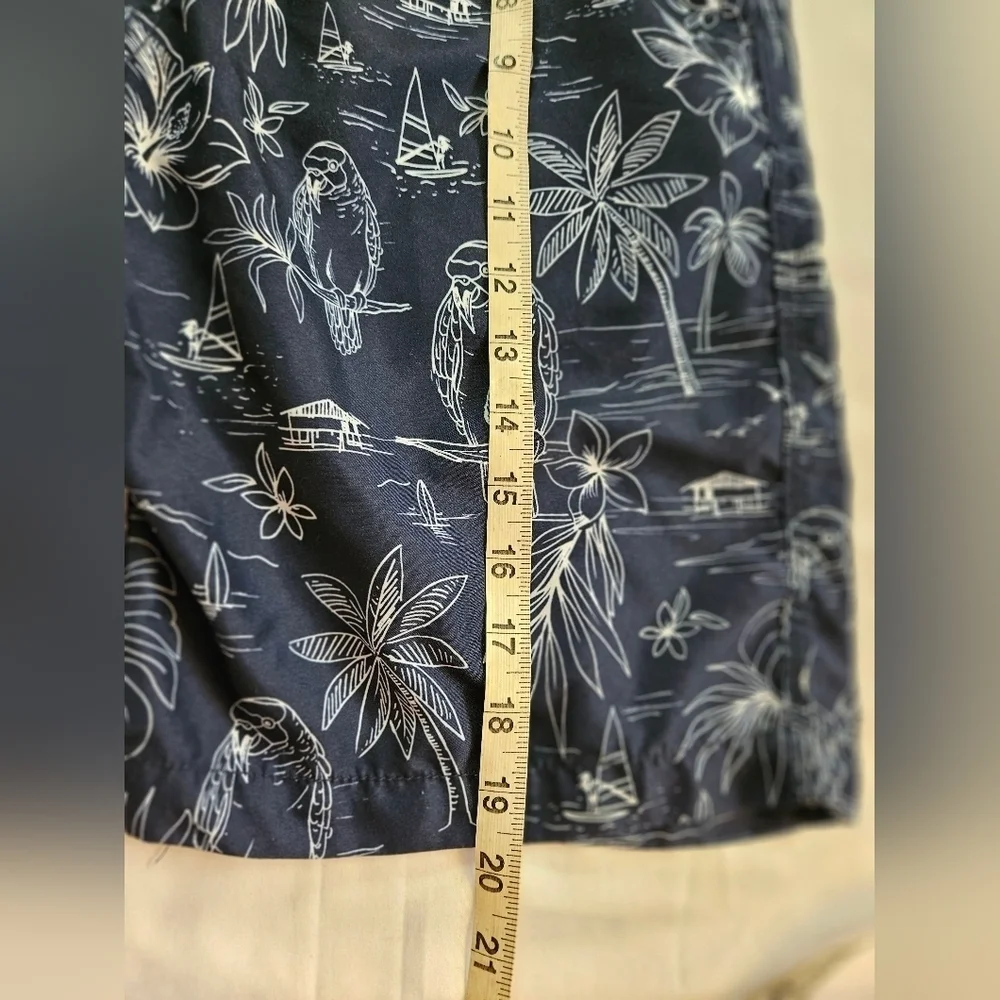 Goodfellow Mens Blue Hawaiian Print Tie Waist Swim Trunks Size Small